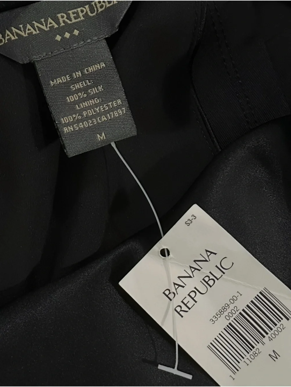 NWT Banana Republic 100% Silk Black Cowl Neck Tie Back Blouse Medium